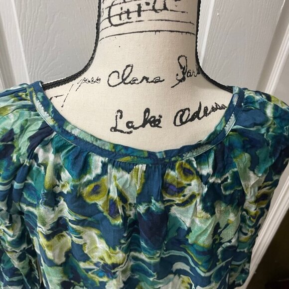 New water floral boho puff sleeves aqua Rayon blouse St. John’s Bay - Picture 5 of 14